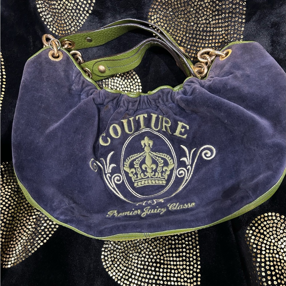 Juicy Couture Velvet Navy and Olive Shoulder Bag - Picture 8 of 12